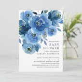 Invitation Baby shower de fleurs bleu aquarelle (Debout devant)