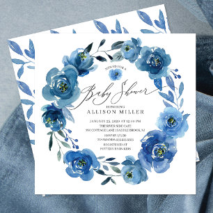 Invitation Baby shower de fleurs bleu aquarelle
