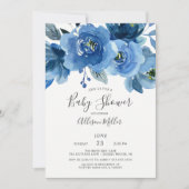 Invitation Baby shower de fleurs bleu aquarelle (Devant)