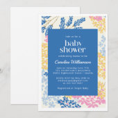 Invitation Baby shower de fleurs bleu et jaune pour l'été (Devant / Derrière)