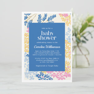 Invitation Baby shower de fleurs bleu et jaune pour l'été