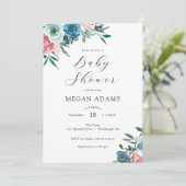 Invitation Baby shower de fleurs bleu rose et marine (Debout devant)