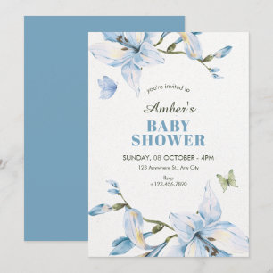 Invitation Baby shower de fleurs bleues esthétiques en fleurs