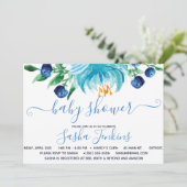 Invitation Baby shower de fleurs bleues et bleuets (Debout devant)
