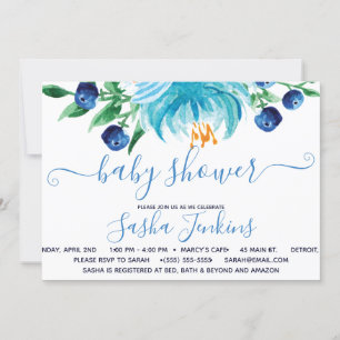 Invitation Baby shower de fleurs bleues et bleuets 