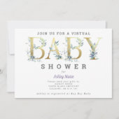 Invitation Baby shower de fleurs bleues interurbaines virtuel (Devant)