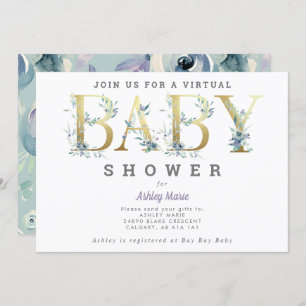 Invitation Baby shower de fleurs bleues interurbaines virtuel