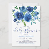 Invitation Baby shower de fleurs bleues rustiques (Devant)