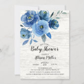 Invitation Baby shower de fleurs bleues rustiques (Devant)