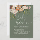 Invitation Baby shower de fleurs Boho en terre cuite verte Sa (Devant)