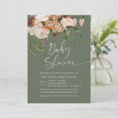 Invitation Baby shower de fleurs Boho en terre cuite verte Sa (Debout devant)