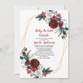 Invitation Baby shower de fleurs bordeaux à cadre géométrique (Devant)