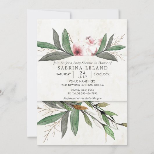 Invitation Baby shower de fleurs botaniques d'aquarelle class (Devant)