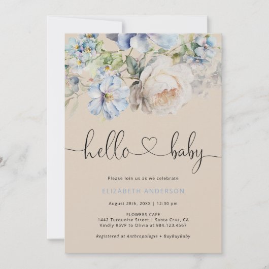 Invitation Baby shower de fleurs d'aquarelle (Devant)