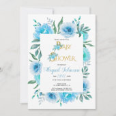 Invitation Baby shower de fleurs d'aquarelle bleu pour garçon (Devant)
