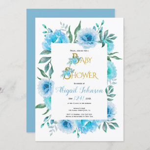 Invitation Baby shower de fleurs d'aquarelle bleu pour garçon