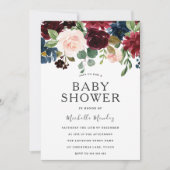 Invitation Baby shower de fleurs d'aquarelle Marsala Bourgogn (Devant)