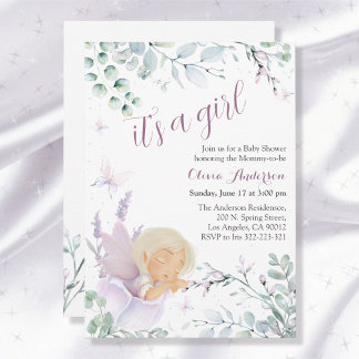 Invitation Baby shower de fleurs d'aquarelle papillon