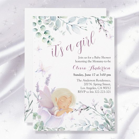 Invitation Baby shower de fleurs d'aquarelle papillon