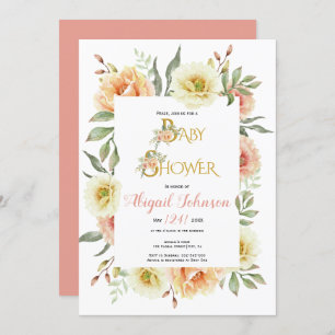 Invitation Baby shower de fleurs d'aquarelle pour filles