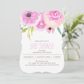 Invitation Baby shower de fleurs d'aquarelle rose (Debout devant)