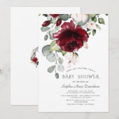 Invitation Baby shower de fleurs d'aquarelle rose bordeaux (Devant / Derrière)
