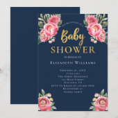 Invitation Baby shower de fleurs d'aquarelle rose Marine Peon (Devant / Derrière)