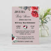 Invitation Baby shower de fleurs d'aquarelle rouge (Debout devant)