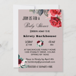 Invitation Baby shower de fleurs d'aquarelle rouge