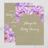 Invitation Baby shower de fleurs d'aquarelle violet Brown Bur (Devant / Derrière)
