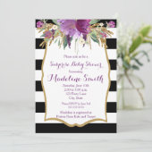Invitation Baby shower de fleurs d'aquarelle violet et or (Debout devant)