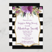 Invitation Baby shower de fleurs d'aquarelle violet et or (Devant / Derrière)