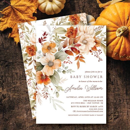 Invitation Baby shower de fleurs d'automne