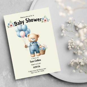 Invitation Baby shower de fleurs de ballons d'ours en peluche