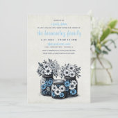 Invitation Baby shower de fleurs de bocal Mason bleu (Debout devant)