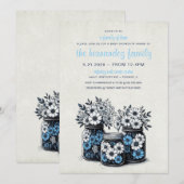 Invitation Baby shower de fleurs de bocal Mason bleu (Devant / Derrière)