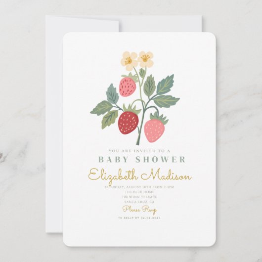 Invitation Baby shower de fleurs de bouquet de fraises (Devant)