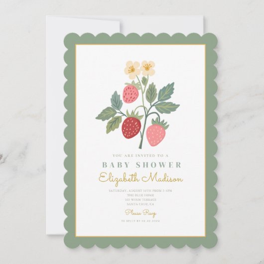 Invitation Baby shower de fleurs de bouquet de fraises (Devant)