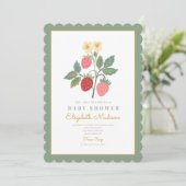Invitation Baby shower de fleurs de bouquet de fraises (Debout devant)