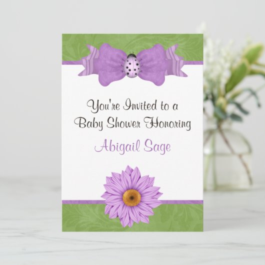 Invitation Baby shower de fleurs, de bow et de lad (Debout devant)