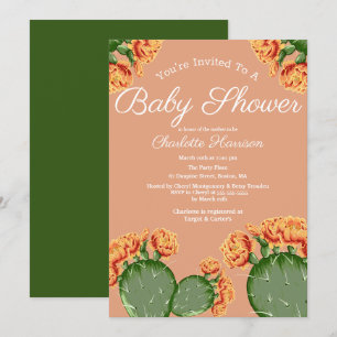 Invitation Baby shower de fleurs de cactus à l'élégance bohèm