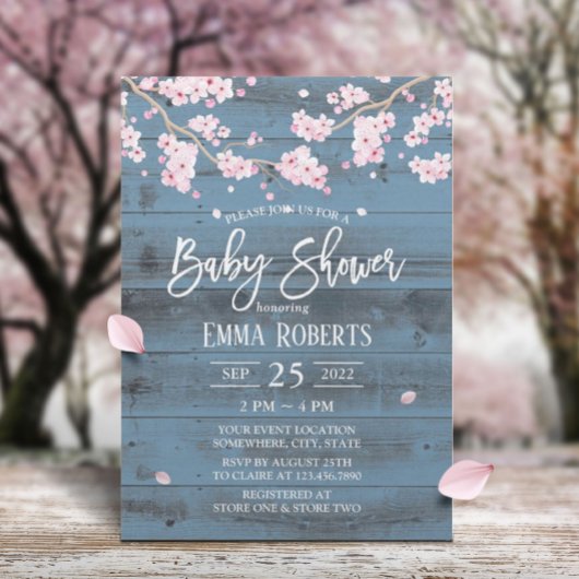 Invitation Baby shower de fleurs de cerisier rustique