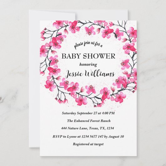 Invitation Baby shower de fleurs de cerisier Sakura (Devant)
