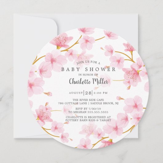 Invitation Baby shower de fleurs de cerisiers roses (Devant)
