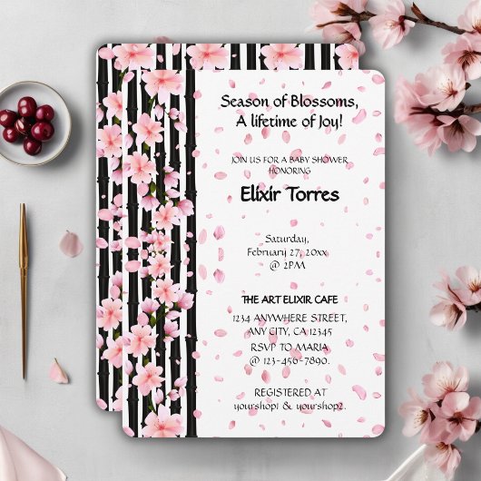 Invitation Baby shower de fleurs de cerisiers Sakura Spring