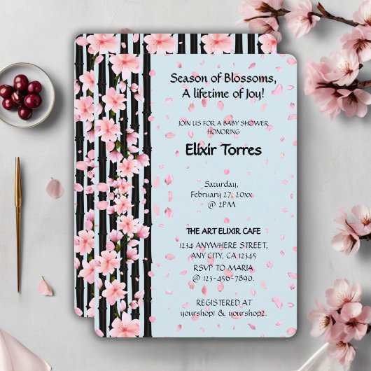 Invitation Baby shower de fleurs de cerisiers Sakura Spring