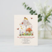 Invitation Baby shower de fleurs de champignons de la petite  (Debout devant)