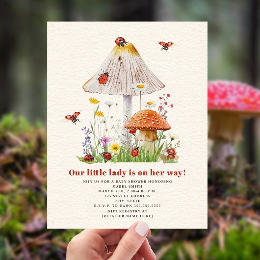 Invitation Baby shower de fleurs de champignons de la petite 