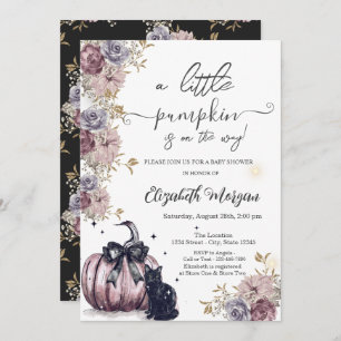 Invitation Baby shower de fleurs de Citrouille de chat noir