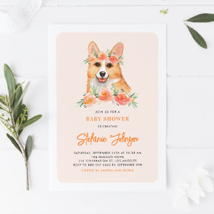 Invitation Baby shower de fleurs de corgi d'aquarelle
